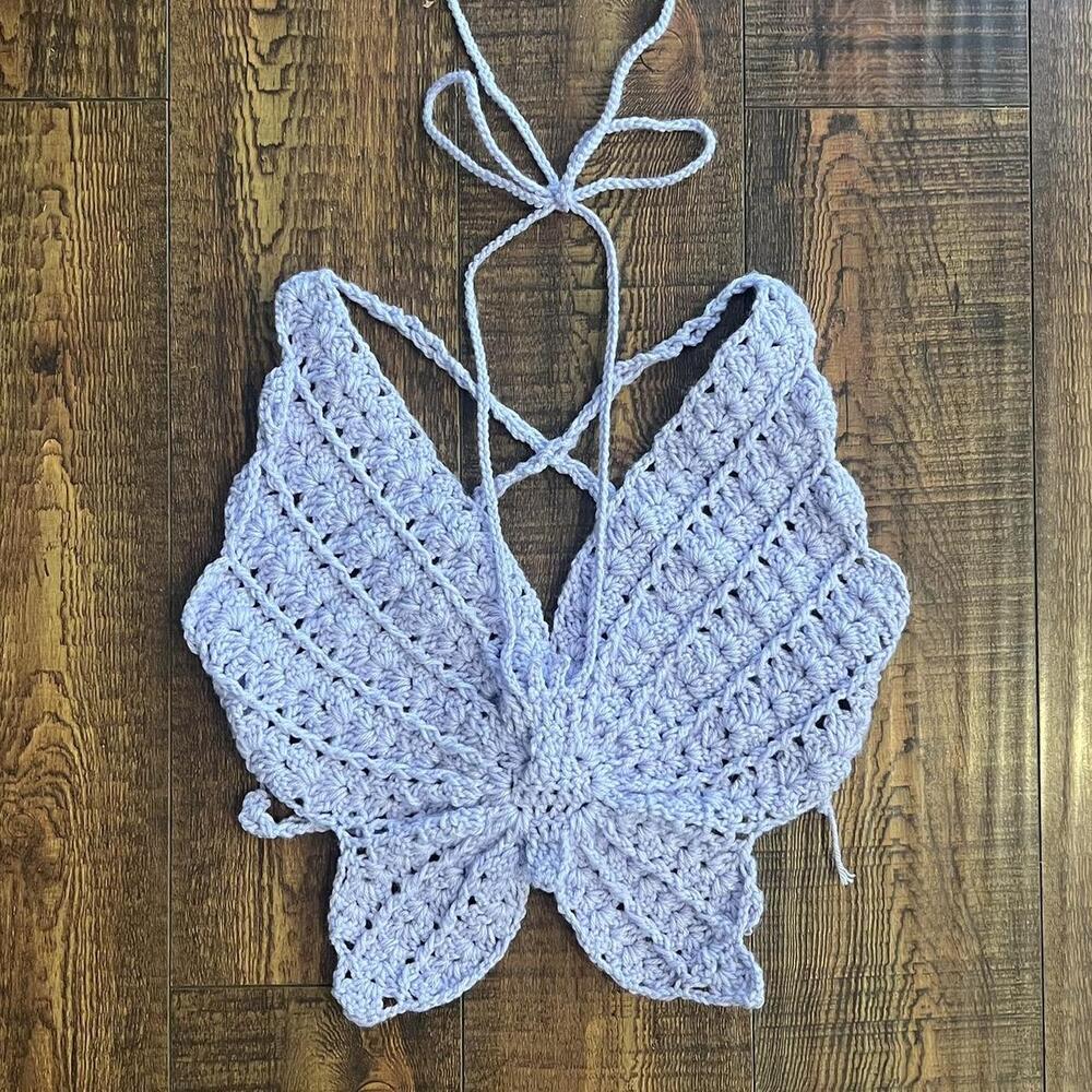 Purple festival crochet butterfly top with adjustable tie back #festivalvibes
